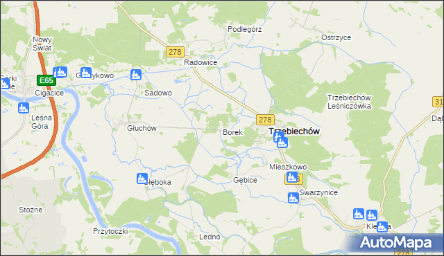 mapa Borek gmina Trzebiechów, Borek gmina Trzebiechów na mapie Targeo