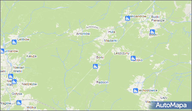 mapa Borki gmina Chlewiska, Borki gmina Chlewiska na mapie Targeo