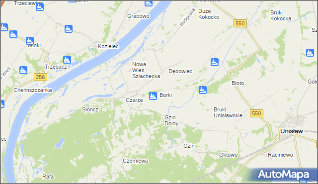 mapa Borki gmina Dąbrowa Chełmińska, Borki gmina Dąbrowa Chełmińska na mapie Targeo