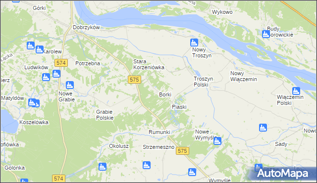 mapa Borki gmina Gąbin, Borki gmina Gąbin na mapie Targeo