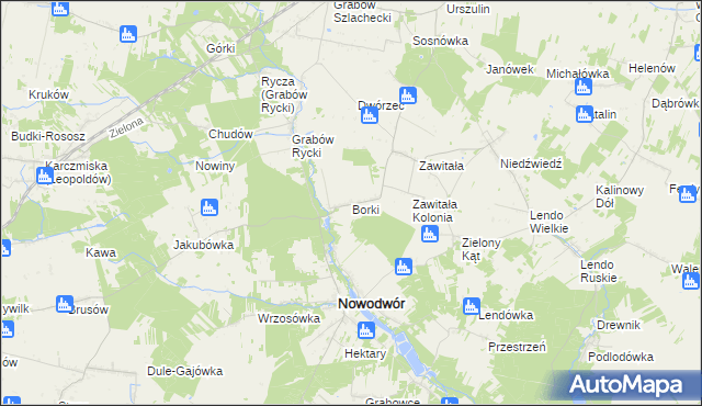 mapa Borki gmina Nowodwór, Borki gmina Nowodwór na mapie Targeo
