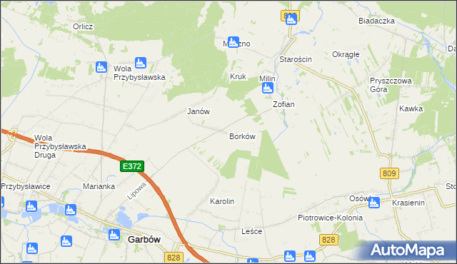 mapa Borków gmina Garbów, Borków gmina Garbów na mapie Targeo