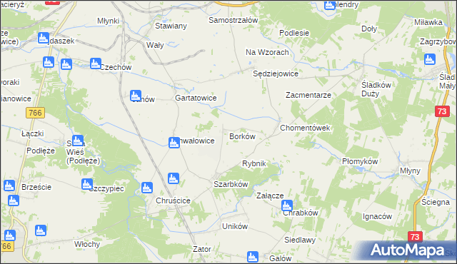 mapa Borków gmina Pińczów, Borków gmina Pińczów na mapie Targeo