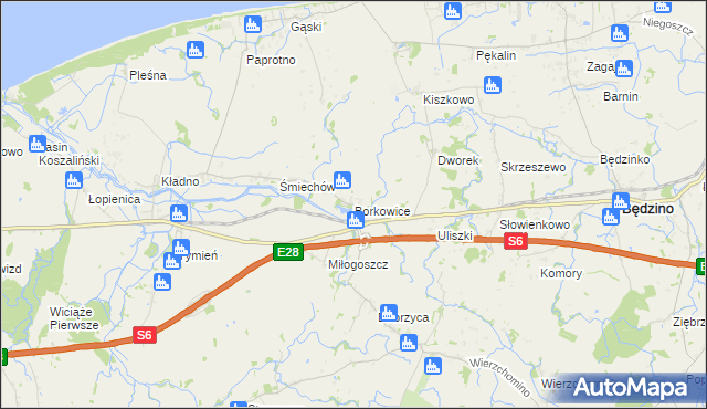 mapa Borkowice gmina Będzino, Borkowice gmina Będzino na mapie Targeo