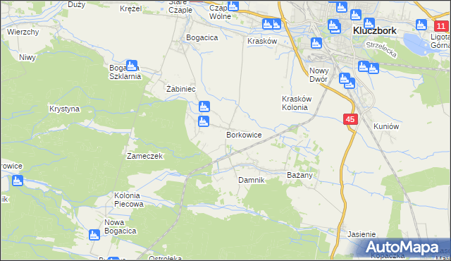 mapa Borkowice gmina Kluczbork, Borkowice gmina Kluczbork na mapie Targeo