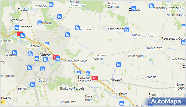 mapa Borkowo Wielkie gmina Sierpc, Borkowo Wielkie gmina Sierpc na mapie Targeo