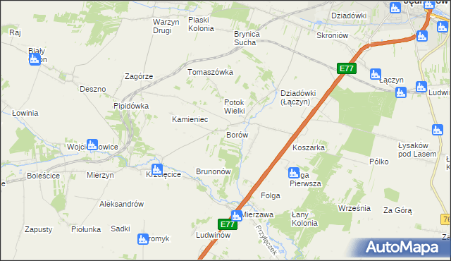 mapa Borów gmina Jędrzejów, Borów gmina Jędrzejów na mapie Targeo