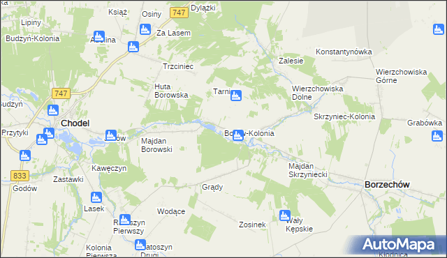 mapa Borów-Kolonia gmina Chodel, Borów-Kolonia gmina Chodel na mapie Targeo