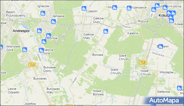 mapa Borowa gmina Koluszki, Borowa gmina Koluszki na mapie Targeo