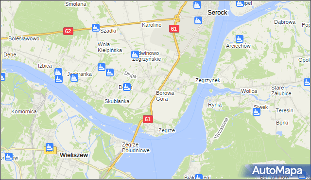 mapa Borowa Góra gmina Serock, Borowa Góra gmina Serock na mapie Targeo