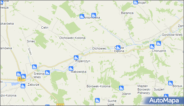 mapa Borówek gmina Żółkiewka, Borówek gmina Żółkiewka na mapie Targeo