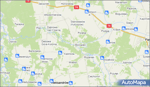 mapa Borowiec gmina Aleksandrów, Borowiec gmina Aleksandrów na mapie Targeo