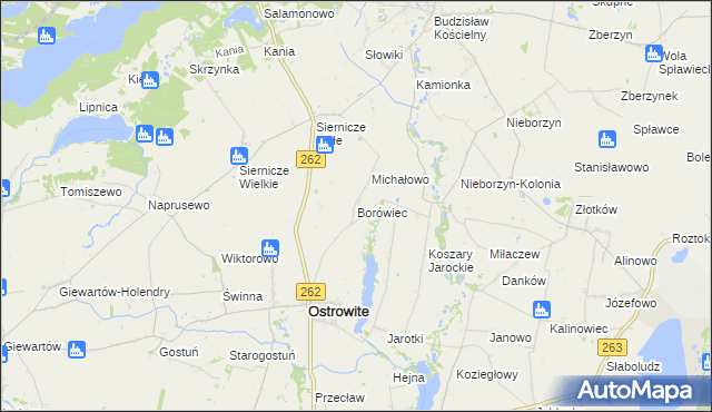mapa Borówiec gmina Ostrowite, Borówiec gmina Ostrowite na mapie Targeo