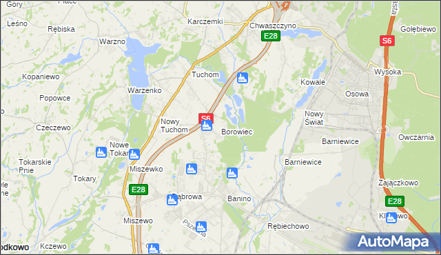 mapa Borowiec gmina Żukowo, Borowiec gmina Żukowo na mapie Targeo