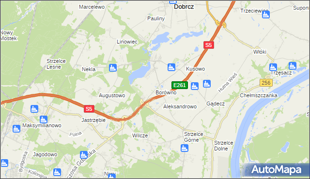 mapa Borówno gmina Dobrcz, Borówno gmina Dobrcz na mapie Targeo