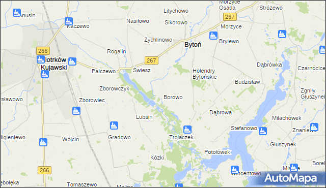 mapa Borowo gmina Bytoń, Borowo gmina Bytoń na mapie Targeo