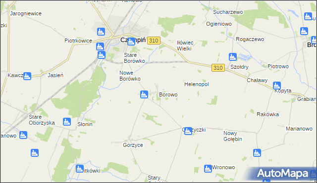 mapa Borowo gmina Czempiń, Borowo gmina Czempiń na mapie Targeo