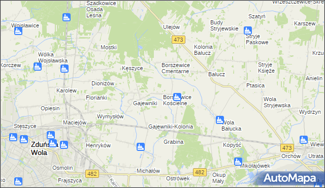 mapa Borszewice Kościelne, Borszewice Kościelne na mapie Targeo