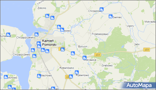 mapa Borucin gmina Kamień Pomorski, Borucin gmina Kamień Pomorski na mapie Targeo