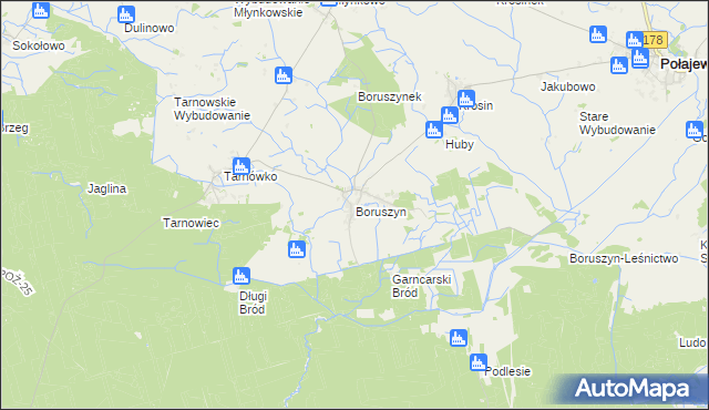 mapa Boruszyn gmina Połajewo, Boruszyn gmina Połajewo na mapie Targeo