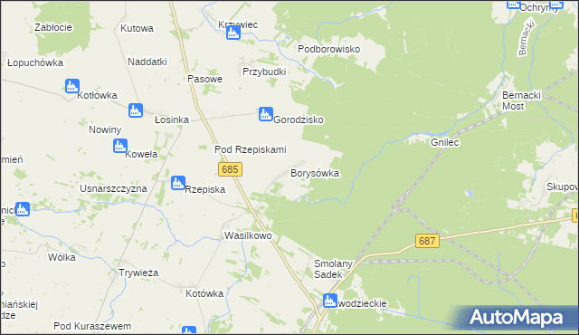 mapa Borysówka gmina Hajnówka, Borysówka gmina Hajnówka na mapie Targeo