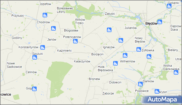 mapa Borzęcin gmina Błędów, Borzęcin gmina Błędów na mapie Targeo