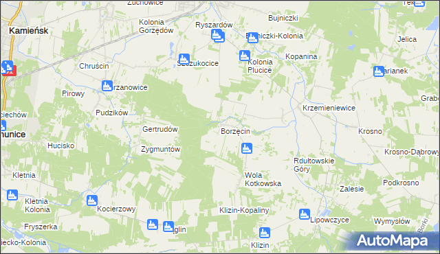 mapa Borzęcin gmina Gorzkowice, Borzęcin gmina Gorzkowice na mapie Targeo