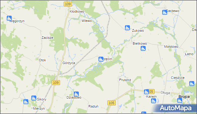 mapa Borzęcin gmina Gryfice, Borzęcin gmina Gryfice na mapie Targeo