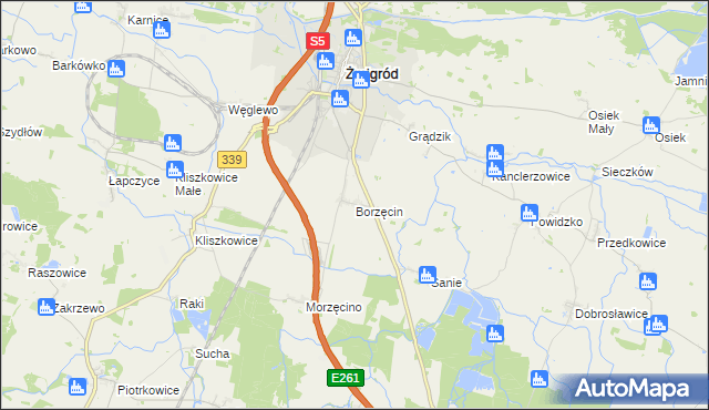 mapa Borzęcin gmina Żmigród, Borzęcin gmina Żmigród na mapie Targeo