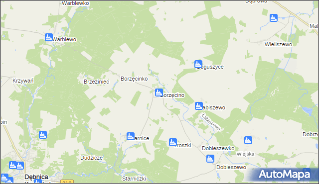 mapa Borzęcino gmina Dębnica Kaszubska, Borzęcino gmina Dębnica Kaszubska na mapie Targeo