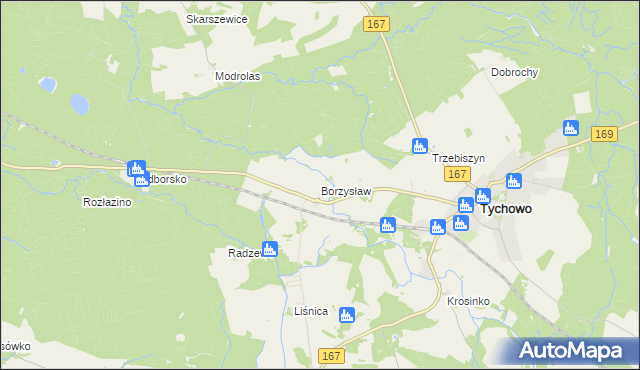 mapa Borzysław gmina Tychowo, Borzysław gmina Tychowo na mapie Targeo