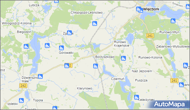 mapa Borzyszkowo gmina Więcbork, Borzyszkowo gmina Więcbork na mapie Targeo