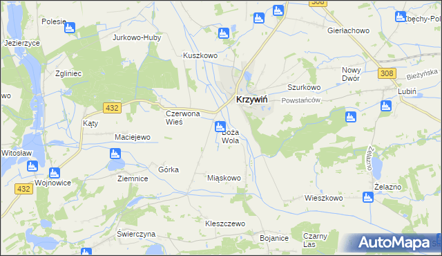 mapa Boża Wola gmina Krzywiń, Boża Wola gmina Krzywiń na mapie Targeo