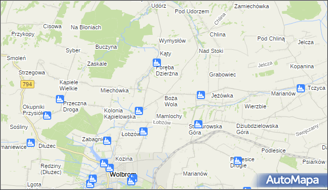 mapa Boża Wola gmina Wolbrom, Boża Wola gmina Wolbrom na mapie Targeo