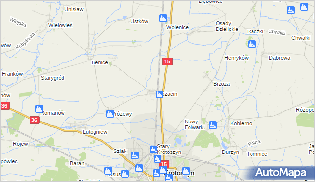 mapa Bożacin gmina Krotoszyn, Bożacin gmina Krotoszyn na mapie Targeo