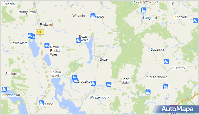 mapa Boże gmina Mrągowo, Boże gmina Mrągowo na mapie Targeo