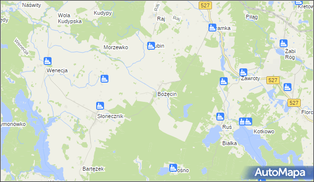 mapa Bożęcin gmina Morąg, Bożęcin gmina Morąg na mapie Targeo