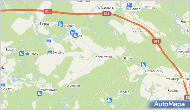 mapa Bożniewice gmina Bobolice, Bożniewice gmina Bobolice na mapie Targeo