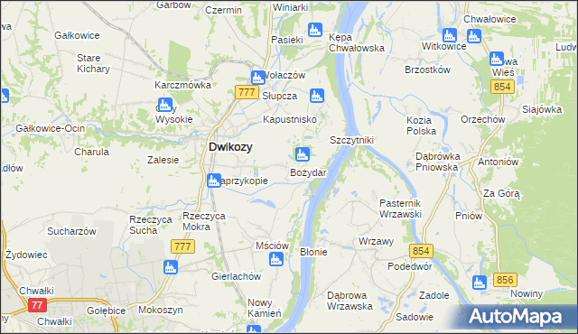 mapa Bożydar gmina Dwikozy, Bożydar gmina Dwikozy na mapie Targeo