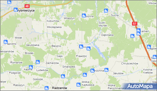 mapa Branica gmina Radzanów, Branica gmina Radzanów na mapie Targeo