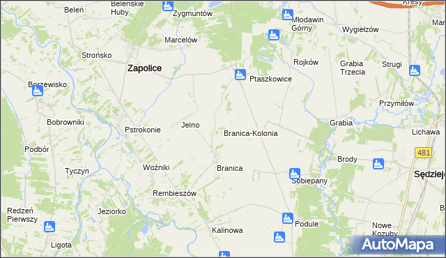 mapa Branica-Kolonia gmina Zapolice, Branica-Kolonia gmina Zapolice na mapie Targeo