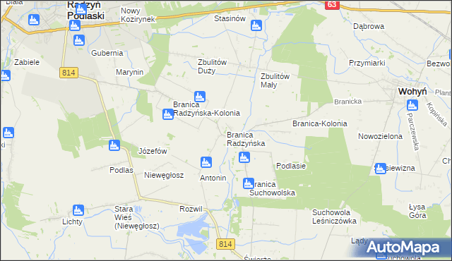 mapa Branica Radzyńska, Branica Radzyńska na mapie Targeo