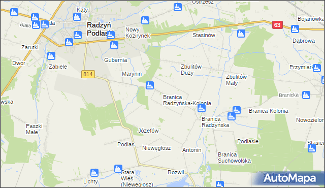 mapa Branica Radzyńska-Kolonia, Branica Radzyńska-Kolonia na mapie Targeo