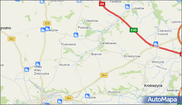 mapa Brennik gmina Złotoryja, Brennik gmina Złotoryja na mapie Targeo