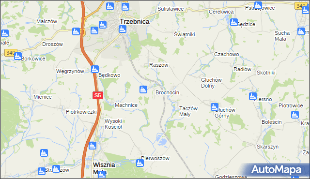 mapa Brochocin gmina Trzebnica, Brochocin gmina Trzebnica na mapie Targeo