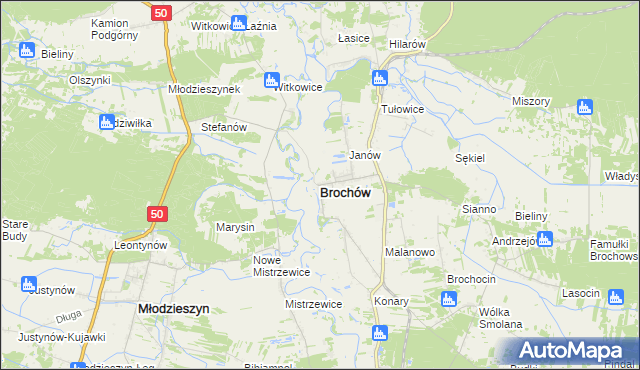 mapa Brochów powiat sochaczewski, Brochów powiat sochaczewski na mapie Targeo
