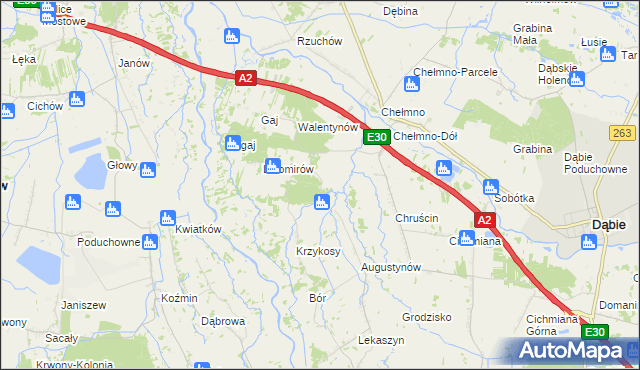 mapa Bród gmina Dąbie, Bród gmina Dąbie na mapie Targeo