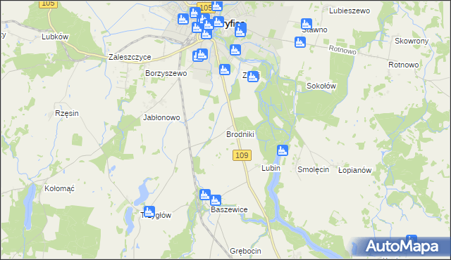 mapa Brodniki gmina Gryfice, Brodniki gmina Gryfice na mapie Targeo