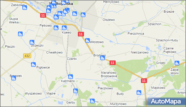 mapa Brodowo gmina Środa Wielkopolska, Brodowo gmina Środa Wielkopolska na mapie Targeo