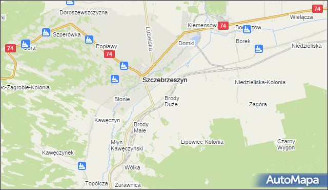 mapa Brody Duże gmina Szczebrzeszyn, Brody Duże gmina Szczebrzeszyn na mapie Targeo